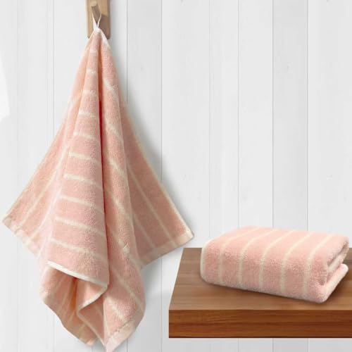 VOOVA & MOVAS Pink Kitchen Hand Towels 2 Pack, 100% Cotton, 13x28 in | Great for Kitchen & Household Use, Hanging Loop, 420GSM, Ultra Absorbent, Soft & Durable, Pink Ground Beige Stripe - color: Pink Ground