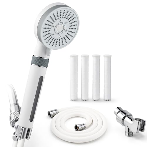 Filtered Shower Head with Handheld, High Pressure 5 Spray Mode | with 4 Filters, Silicone Hose & Bracket, for Hard Water to Remove Chlorine, Soothes Dry Skin & Hair