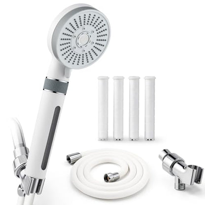 Filtered Shower Head with Handheld, High Pressure 5 Spray Mode | with 4 Filters, Silicone Hose & Bracket, for Hard Water to Remove Chlorine, Soothes Dry Skin & Hair