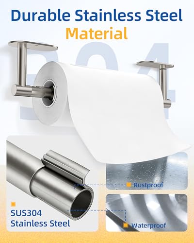 RUACQ Paper Towel Holder Under Cabinet, One Hand Tearing Paper Towel Holder with Damping Effect, Wall Mount & Adhesive Stainless Steel Paper Roll Holder for Kitchen Bathroom (Sliver) - color: Sliver, size: One Hand Tear - Oval