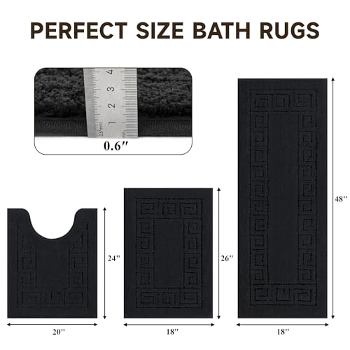 Pauwer Bathroom Rugs Sets 3 Piece, Plush Absorbent Bath Rug, Black | Microfiber Bath Mat Set, Non Slip Washable, Quick Dry Floor Carprt, Soft U Shaped Toilet Mats For Bathroom Shower Sink - color: Black