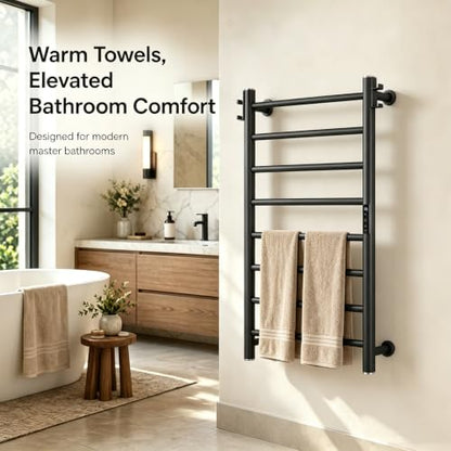 800mm Heated Towel Rack 8 Bar Wall Mounted Electric Towel Warmer Black - color: Black Anodized Finish, size: 8-Bar / 800 x 550 mm