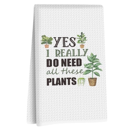 Plant Lover Mom Lady Gifts Kitchen Towels, Funny Gardener Gardening Gifts | Reusable Waffle Weave Dish Towels for Kitchen Drying, Funny Houseplants Decorative Hand Towel for Bathroom , 14x24 Inch - color: Plant Lover