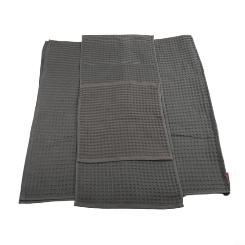 Soft textured waffle cotton towels, a reliable three-piece collection for all household needs (Dark Grey) - size: Dark gray