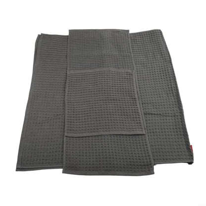 Soft textured waffle cotton towels, a reliable three-piece collection for all household needs (Dark Grey) - size: Dark gray