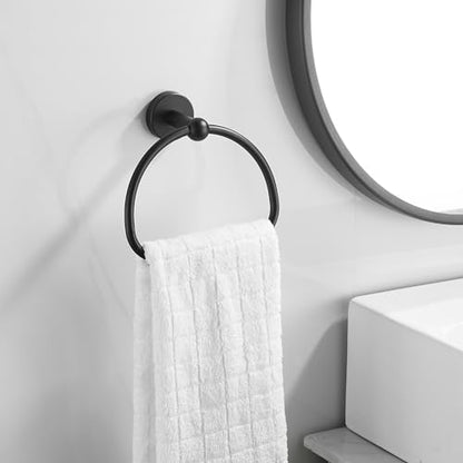Leyden Matte Black Toilet Paper Holder and Hand Towel Holder, 2 Pieces Bathroom Hardware Accessories Set, SUS304 Stainless Steel Sturdy Wall Mount Toilet Paper Roll Holder and Towel Rack - color: Black Round Bottom