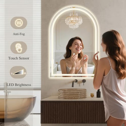 Arched LED Bathroom Mirrors with Lights 24"x40", Anti-Fog, Anti-Fog, Dimmable, Shatterproof, Touch Sensor - size: 40"L x 24"W