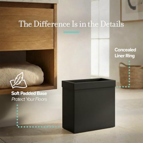 Gatco Small Bathroom Trash Can with Lid, Rectangle 3 Gallon Stainless Steel Wastebasket, Under Sink, Matte Black, for Bathroom, Bedroom, Office (1918) - color: Matte Black