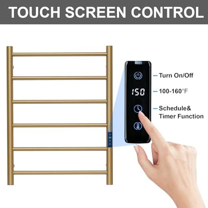 Electric Towel Rack with Voice Control for Alexa & Google Home,TUYA-Wall-Mounted Bathroom Heating Towel Warmer,Plug-in,26.77x20.47x4.39in,Stainless Steel Material,Gold，6 Bars - color: Gold With Wifi, size: 6 Bar