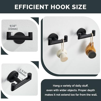 Angle Simple Double Towel Hook Matte Black 2 PCS, SUS304 Stainless Steel Bathroom Robe Hook, Hand Towel Holder for Wall - color: Matte Black, size: 2 Pack