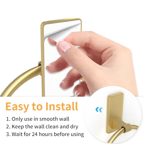Adhesive Towel Ring, SUS304 Stainless Steel Bathroom Towel Holder, One Piece Disigned Towel Racks for Bathroom, No Drill, Gold - color: Gold, size: Round(1-pack)