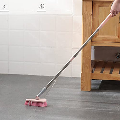 Cleaning Brush with Long Handle Floor Scrubbers for Tub Tile Cleaning Supplies Scrub Brush for Bathroom Bathtub Toilet Floor Kitchen Apartment Essentials forfor Women Men (Pink)