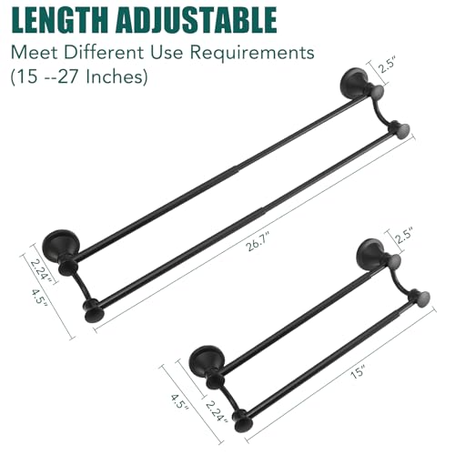 Hoimpro Double Towel Bar Towel Rack for Bathroom Holder Wall Mounted Black | Adjustable 16-26 In,Matte Black Wall Mounted, Stainless Steel, Rustproof, Towel Bar Rod Hanger Hardware Accessories Hotel - color: Black