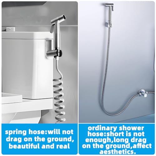 Handheld Bidet Sprayer for Toilet Kit,Stainless Steel Muslim Shower Toilet Bidet Faucets Attachment Set with T-Valve,Adjustable Water Pressure,Toilet Hose Sprayer,Cloth Diaper Spraye for Baby Wash - color: Silver set