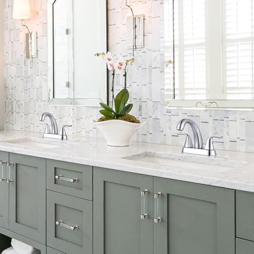 Chrome Bathroom Sink Faucet, 4 Inch Centerset Bathroom Faucet | ALEASHA 2 Handles Vanity Faucet with Pop Up Drain Stopper, RV Lavatory Vanity Faucets with Aesthetic Appeal - color: Chrome