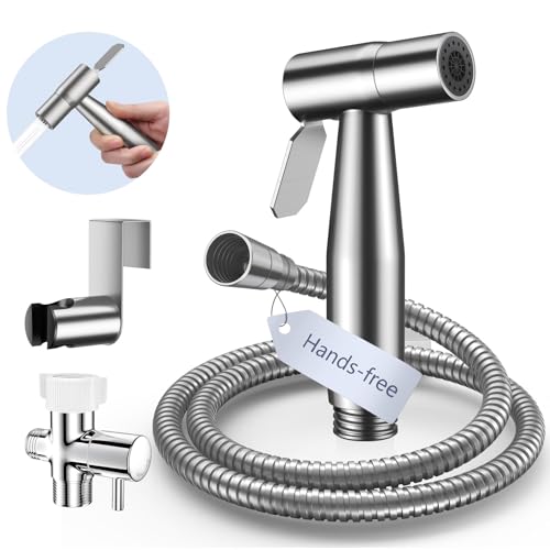Hands-Free Bidet Sprayer for Toilet, Dual Control, Jet Spray | Hands-Free Spray, Dual Control Mode, Leak-Free Hose, Tank or Wall Mount, Feminine Wash, Stainless Steel Body, Nozzle - color: Stainless Steel(Hands-Free), size: 1 SET