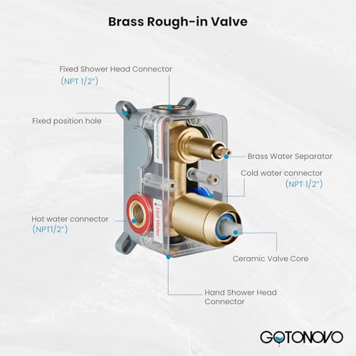 gotonovo Ceiling Shower System with Handheld Brushed Gold,12 inch Head | Ceiling Mount Bathroom Shower Faucet Set,SUS304 Rainfall Head and Handle Set Combo,Brass Valve Trim Kit,All Metal - color: Gold, size: 12 inch Head