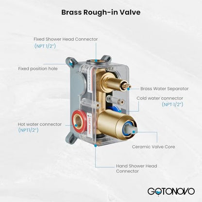 gotonovo Ceiling Shower System with Handheld Brushed Gold,12 inch Head | Ceiling Mount Bathroom Shower Faucet Set,SUS304 Rainfall Head and Handle Set Combo,Brass Valve Trim Kit,All Metal - color: Gold, size: 12 inch Head