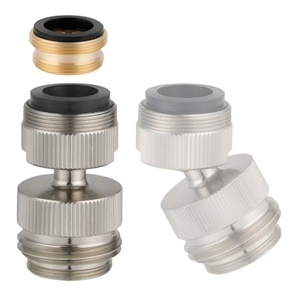 Hibbent Faucet Adapter Kit, Swivel Aerator Adapter to Connect Garden Hose - Multi-Thread Kitchen Sink Faucet to Garden Hose Adapter 3/4 Inch - Brushed Nickel - color: Brushed Nickel, style: Swivel Garden Hose Adapter