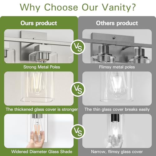 Brush Nickel Bathroom Vanity Light - 3 Light Bathroom Light Fixture Square Design & UL Certification & Square Bath Room Lights Fixture Over Mirror - color: Brush Nickel, size: 3 Light