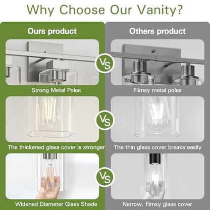 Brush Nickel Bathroom Vanity Light - 3 Light Bathroom Light Fixture Square Design & UL Certification & Square Bath Room Lights Fixture Over Mirror - color: Brush Nickel, size: 3 Light