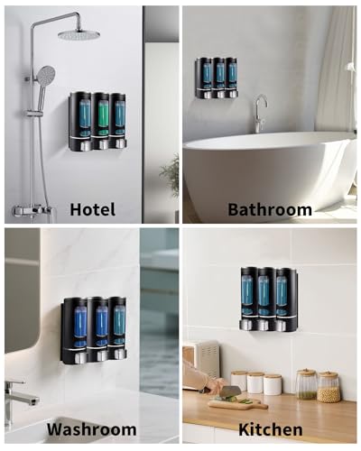 Shampoo and Conditioner Dispenser - 1200ML Wall-Mounted Shower Shampoo Dispenser 3 Chamber No Drill Body Wash Soap Dispenser for Shower, Bathroom, Hotel - size: 1200ML