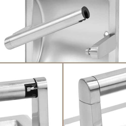 Recessed Toilet Paper Holder for Rolls, Pivoting Stainless Steel in Wall Toilet Paper Holder, Wall Mounted Bathroom Tissue Roll Dispenser with Modern Brushed Nickel Finish - color: Recessed Brushed Nickel