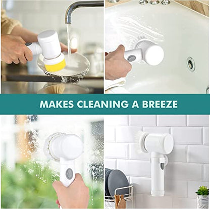Electric Spin Scrubber, Cordless Electric Cleaning Brush Waterproof Power Scrubber with 5 Replaceable Brush Heads, Handheld Shower Scrub Brush for Cleaning Kitchen Dish Sink Tub Floor Wall Tile Window