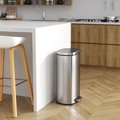 iTouchless SoftStep 8 Gallon Step Trash Can with Odor Control System and Removable Inner Bucket, Stainless Steel 30 Liter Kitchen Garbage Can Perfect for Home & Office - color: Silver, Step 8 Gal