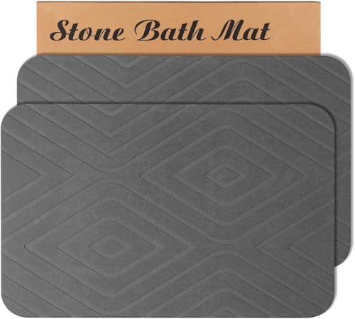 2 Pack Stone Bath Mat, Diatomaceous Earth Shower Mat, Non-Slip Super Absorbent Quick Drying Bathroom Kitchen Floor Mat, 24x15, Grey - color: Grey
