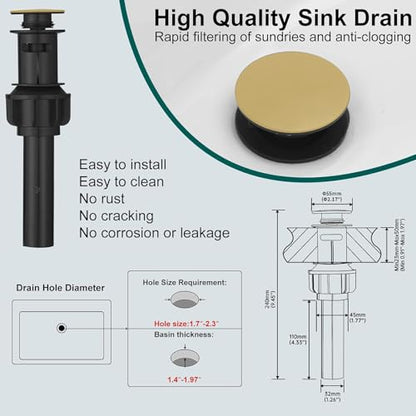 Hoimpro Bathroom Faucet 1 Hole, Single Handle Sink Faucets Brushed Gold | Widespread Vanity Faucet with 6 Inch Deck Plate Pop-up Drain & cUPC Supply Line Stainless Steel, for Vanity RV Restroom - color: Brushed Gold