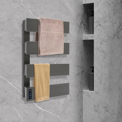 Wall-Mounted Electric Towel Warmer, 18" W × 30" H Heated Towel Rack with Smart LED Control, Towel Heater with Built-in Timer & Temperature for Bathroom (Gun Grey) - color: Gun Grey