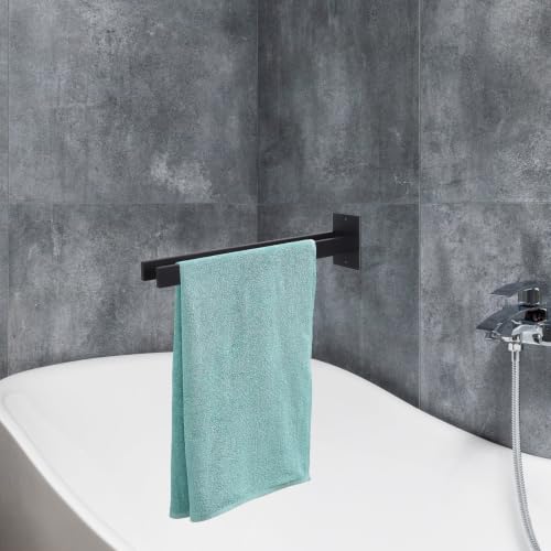 ibasenice Double Rod Wall Mounted Towel Rack Black Stainless Steel Hand Towel Stand with Dual Rod Design for Bathroom and Kitchen, Sleek Modern Elegance with Included Tools and Instructions