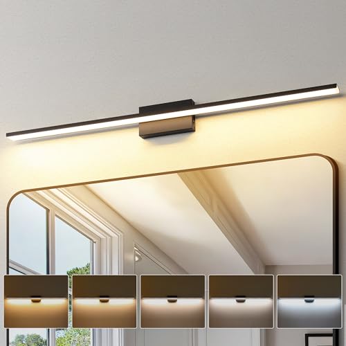 JUSHENG Black Modern LED Vanity Lights for Bathroom Light Fixtures, 47.24 Inch 42W 5CCT Dimmable Vanity Light Bar Bathroom Lighting - color: Black-5CCT, size: 47.24'' Long-Dimmable