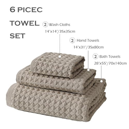 SK Studio 6 Piece White Bath Towels Set Cotton Waffle Bathroom Towels | 2 Bath Towels, 2 Hand Towels, 2 Washcloths Quick Dry for College Dorm, Spa - color: White