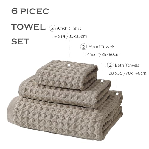 SK Studio 6 Piece Yellow Bath Towels Set Cotton Waffle Bathroom Towels | 2 Bath Towels, 2 Hand Towels, 2 Washcloths Quick Dry for College Dorm, Spa - color: Yellow