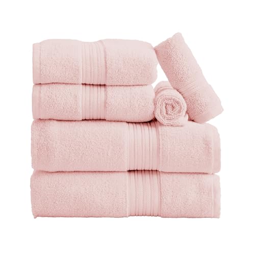 Great Bay Home Bath Towel Set - 100% Cotton 6 Piece Towel Set - Lightweight, Absorbent, Quick-Dry Towels for Bathroom (Pink) - color: Solid - Pink, size: 6 Piece Set