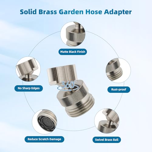 Hibbent Swivel Faucet Adapter Kit, Solid Brass 3/4" Garden Hose Connector, 360 Degree Kitchen Sink Faucet Adapter for Female & Male to Male, Brushed Nickel - color: Brushed Nickel, style: Female Thread