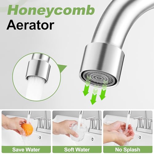 Herogo Bathroom Faucet for Sink 3 Holes Brushed Nickel, 4 Inch 2-Handle Centerset Bathroom Sink Faucet with Pop-Up Drain & Supply Hoses, 18/10 Stainless Steel, for RV Vanity Lavatory - color: Brushed Nickel, style: Cylindrical Handles