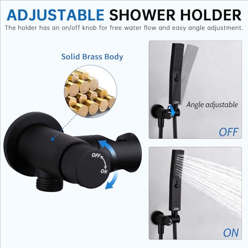 G-Promise All Metal 3-Function Handheld Shower Wand | Built to Last, Easy Install, with On/Off Switch Holder, Extra Long Hose, Modern Upgrade - color: Matte Black, style: Square