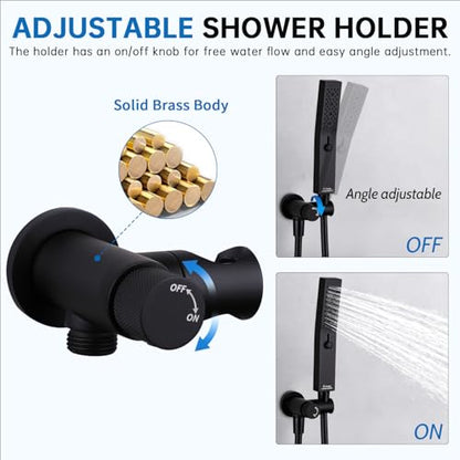 G-Promise All Metal 3-Function Handheld Shower Wand | Built to Last, Easy Install, with On/Off Switch Holder, Extra Long Hose, Modern Upgrade - color: Matte Black, style: Square