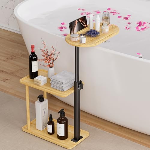 Bathtub Tray Table, Freestanding Bath Side Table Tub Tray Caddy | 3 Layer Bamboo Bath Board Shelf, Bathtub & Bathroom Accessories, New Home Gift for Mom, Housewarming, Anniversary, Wedding - color: Natural