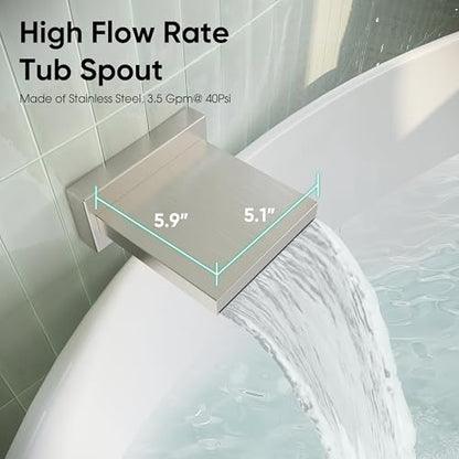 Esnbia Shower System with Tub Spout, Wall Mounted Bathtub Shower Faucet Set, 10 Inch Rain Shower Head and Handheld Shower Head Set, High Pressure Tub Shower Kit with Shower Valve, Brushed Nickel - color: Brushed Nickel