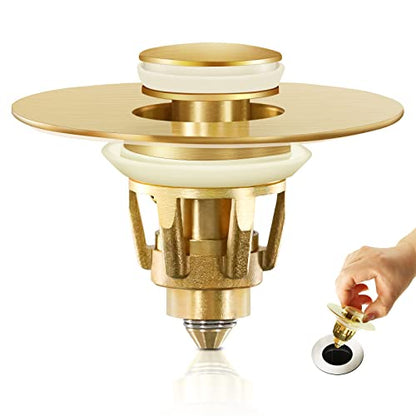 Gold Bathroom Sink Stopper – Pop Up Drain Stopper & Strainer, 2-in-1 Universal Sink Stopper, Compatible with 1.1" to 1.5" Bathroom Sink Drain Pipes, Gold Matte Brushed Finish - color: Gold Matte Brushed Finish