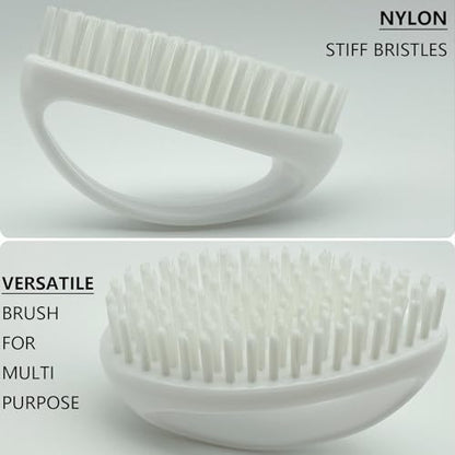 GKETN Small Scrub Brush with Stiff Nylon Bristles Heavy Duty Cleaning Brush | Good for Household Use, Like Bathroom, Kitchen, Grout, Tiles - Teardrop Handle & Hangable Design, Easy Scrubbing - White - color: White