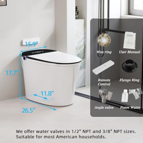 TOTTE Smart Toilet with Bidet Built In, Foam Dispenser, Auto/Close Lid, Foot Kick & Off-seat Auto Flush, Heated Seat, Warm Water & Dryer, Blackout Flush, Digital Display with Remote (949B Black) - color: 949B Matte Black