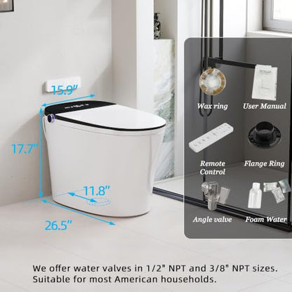 TOTTE Smart Toilet with Bidet Built In, Foam Dispenser, Auto/Close Lid, Foot Kick & Off-seat Auto Flush, Heated Seat, Warm Water & Dryer, Blackout Flush, Digital Display with Remote (949B Black) - color: 949B Matte Black