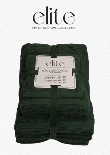 ELITE Emporium Home Collection 8-Piece Cotton Bath Towel Set - Ultra Soft, 550 GSM, Quick-Dry - Bath Sheet, Bath Towels, Hand Towels, Washcloths, Bath Mat - Luxury Bathroom Towel Set (Hunter Green) - color: Hunter Green