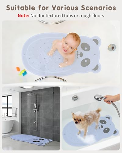 Panda Bathtub Mat Non Slip Kids Natural Rubber Low Odor, Bath Mat for Tub Non Slip for Baby 32"x18", Anti-Slip Surface and Strong Suction Cups Dual Anti-Slip, Machine Washable, Blue - color: Blue