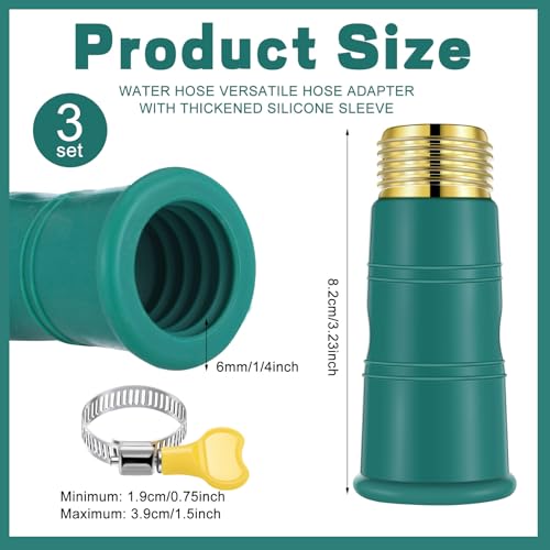 3 Sets Universal Faucet Water Hose Adapter with Clamps Fits 3/4" Thickened Rv Sink Hose Attachment Connector for Garden Kitchen Bathroom Damaged/stripped Faucet Threads or Threadless